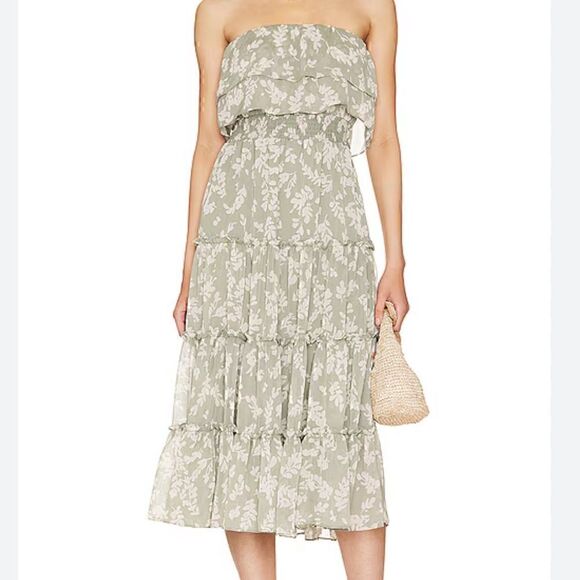STATE Strapless Ruffled Tier Dress in Sage - Picture 1 of 6